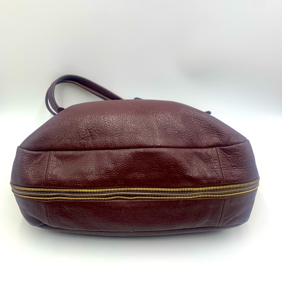 Auth Prada Burgundy Plum Cervo Shine Leather Double Zipper Shoulder Bag Preloved - Picture 10 of 16